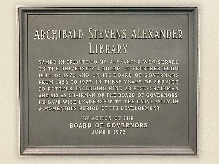 Archibald S. Alexander Library plaque.