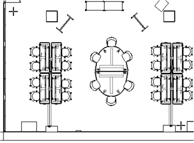Blueprint showing tables and chairs