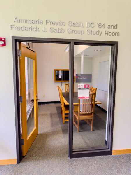 Entrance to the Annmarie Previte Sabb, DC '64 and Frederick J. Sabb Group Study Room 
