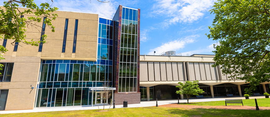 Exterior of Dana Library building on a sunny day