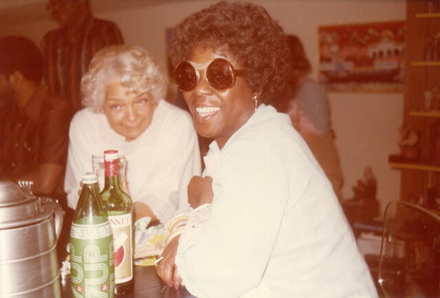 Catherine Basie (left) with legendary jazz singer Sarah Vaughan.